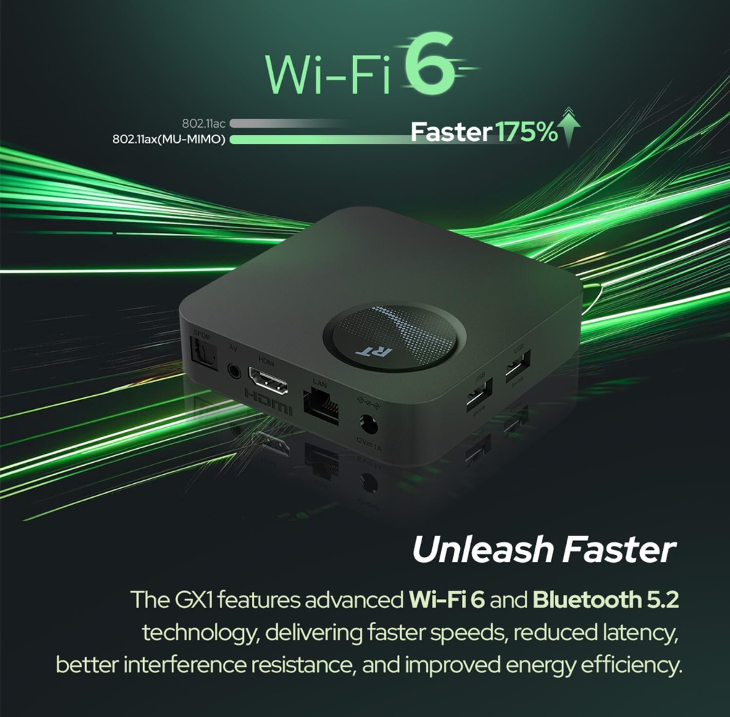 RochTek GX1 – Google TV 12 • 4K HDR • Wi-Fi 6 • Bluetooth 5.2