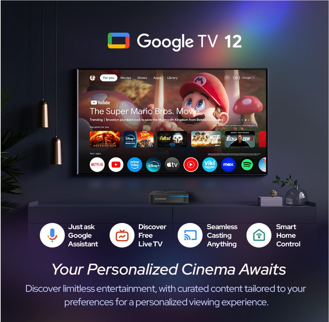 RochTek GX1 – Google TV 12 • 4K HDR • Wi-Fi 6 • Bluetooth 5.2