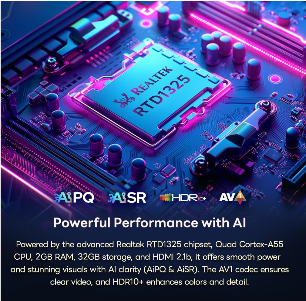 RockTek GT1 – Google TV 12 • 4K HDR • Wi-Fi 5 • Streaming rapide au Canada